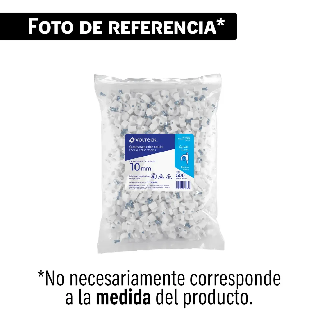 BOLSA CON 100 GRAPAS BLANCAS DE 12 MM PARA CABLE REDONDO 43883, VOLTECK
