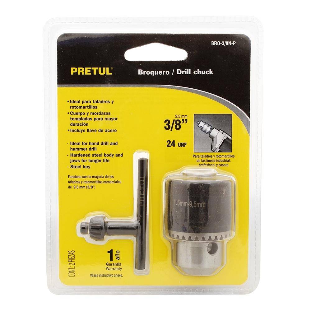 BROQUERO 3/8 CON LLAVE, CUERPO MOLETEADO, 27037, PRETUL