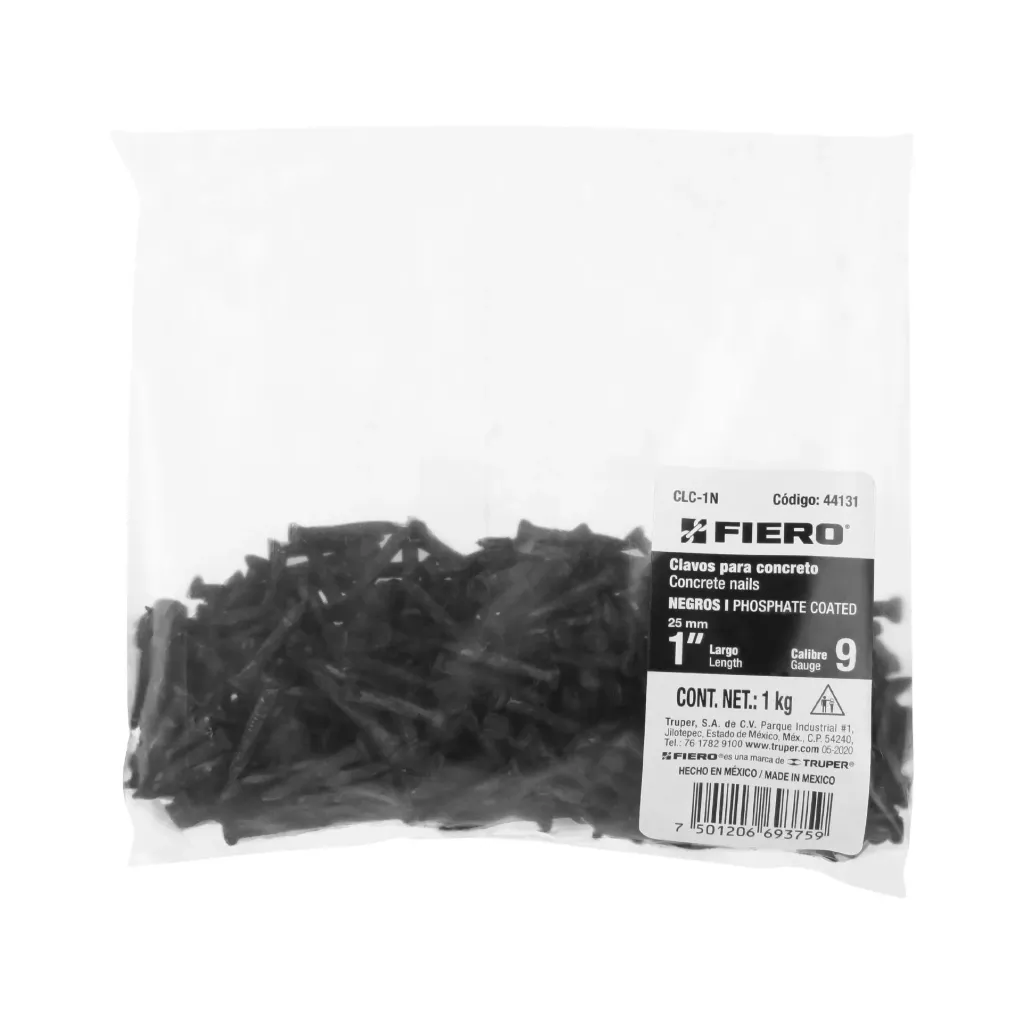 [BOLSA CON 1 KG DE CLAVOS PARA CONCRETO NEGROS 1, 44131, FIERO] BOLSA CON 1 KG DE CLAVOS PARA CONCRETO NEGROS 1, 44131, FIERO