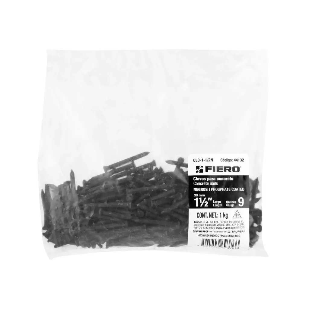 [BOLSA CON 1 KG DE CLAVOS PARA CONCRETO NEGROS 1-1/2, 44132, FIERO] BOLSA CON 1 KG DE CLAVOS PARA CONCRETO NEGROS 1-1/2, 44132, FIERO